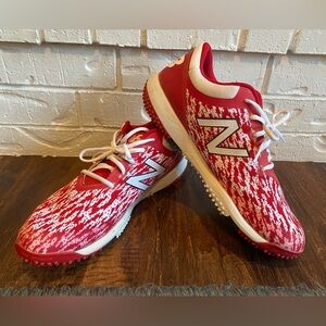 New Balance Red and White Athletic Baseball Turf Shoes Size 12.5